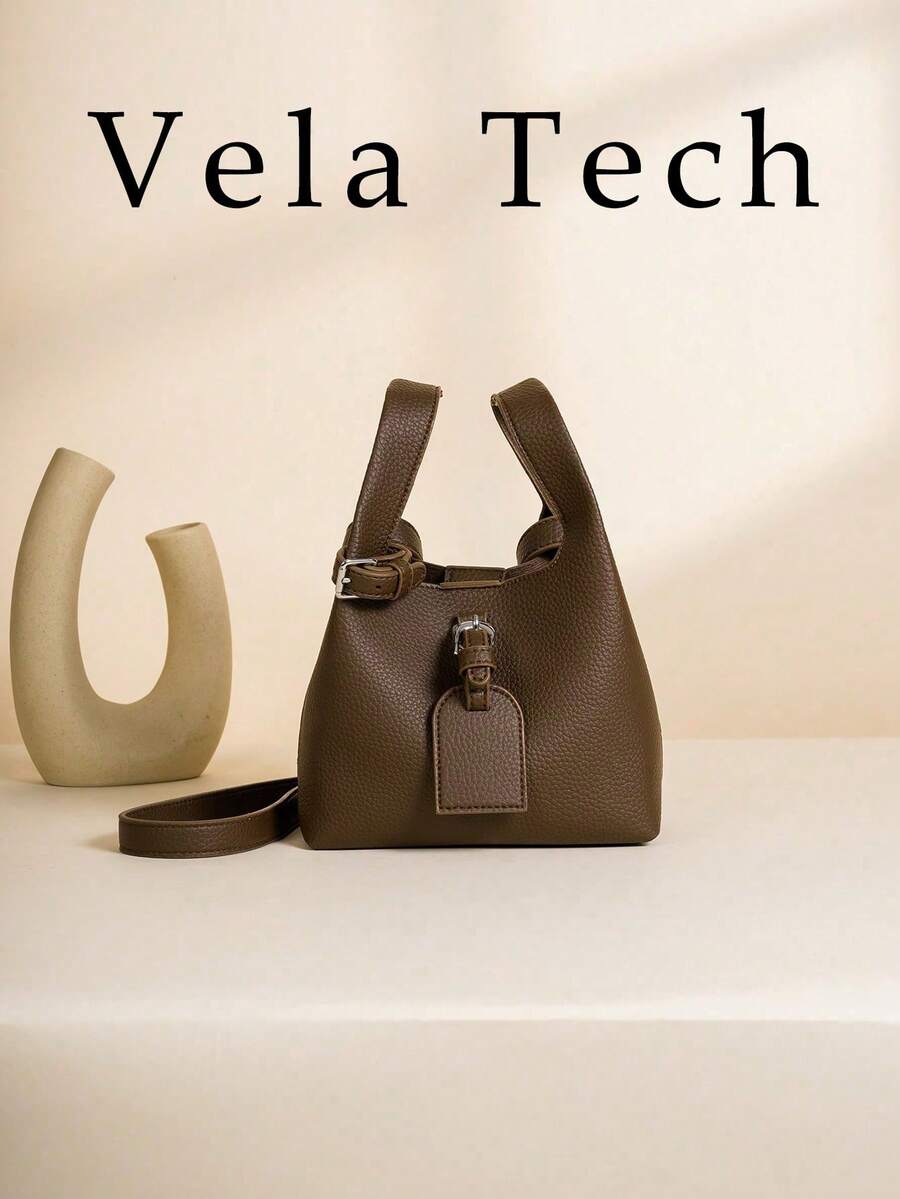 小众设计，休闲百搭，简约时尚，PU质感，单肩斜挎包，水桶包，菜篮子包，女士出门小手提包，优质复古斜挎包