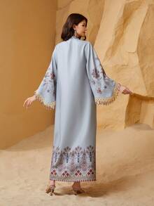 Elegant Women's Long Sleeve V-Neck Arabic Dress, Made Of Embellished Woven Fabric With Slight Stretch - NC13 - View 7