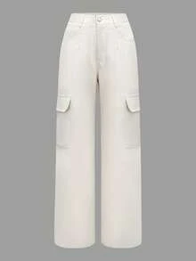 Women's Vintage Casual Solid Color Side Pockets Y2K Straight Leg Cargo Pants, Retro Street Multi-Pocket Straight Leg Trousers - Beige - View 9