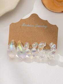 Colorful Transparent Earring Set For Women, Including Water Drop, Wide C, Twist C-Shaped Earrings, Popular Online