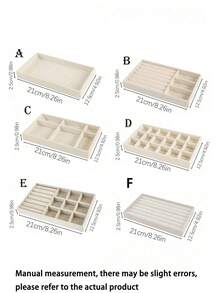 1/8 Beige Desktop Jewelry Display Storage Box Elegant Stackable Velvet Jewelry Tray Storage Box - Christmas Gift For Family And Friends Portable Multi-Purpose Storage Box For Rings, Earrings And Necklaces - Beige - View 8