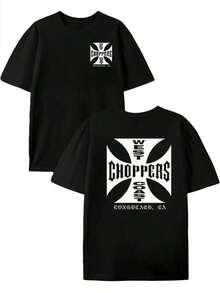 Camiseta West Coast Choppers, Camiseta de Hombre de Doble Cara Impresa, Moda Casual, Cuello Redondo, 220gsm, Algodón Puro (1 PC) - Negro - Ver 3