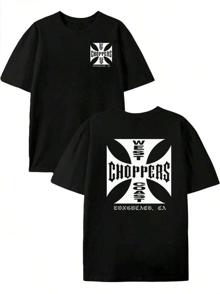 Camiseta West Coast Choppers, Camiseta de Hombre de Doble Cara Impresa, Moda Casual, Cuello Redondo, 220gsm, Algodón Puro (1 PC) - Negro - Añade 3