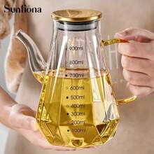 1pc Glass Oil Bottle, 500ml/700ml/900ml Large Capacity With Measurement Scale, Smooth Pouring Non-Drip, Kitchen Household Seasoning Bottle, Liquid Soy Sauce Vinegar Bottle, Seasoning Bottle, Christmas Decor
