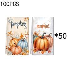 2pcs/100pcs Thanksgiving Autumn Maple Leaf And Pumpkin Print Pattern Kitchen Towel Set, Suitable For Restaurant, Kitchen, Bathroom Interior Decoration, Party Decoration, Holiday Gift, Can Be Given As A Thanksgiving Gift - Multicolor - View 12