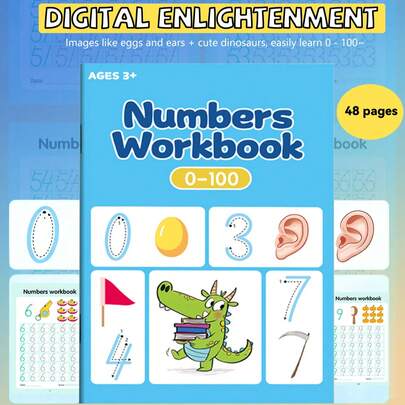 1 Piece (48 Pages Under 100) Interesting Children's Digit Writing Practice Workbook, Suitable For 3-6 Years Old Preschool And Kindergarten Writing Courses, Learning Math Exercise Book Digit 0-10 Tracing Book, Handwriting Practice Book, Learning Math Exercise Book, Calligraphy Practice Book, Digit Tracing, Pre-School Early Education Enlightenment Reading And Writing Training, Christmas Gift