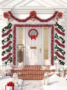 4 件 - 26.24 英尺圣诞金属丝花环圣诞树装饰红白金属闪光金属丝扭曲悬挂花环适用于室内室外圣诞节节日派对装饰 - 紅色白色 - 查看 11