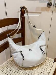 1pc Girls' Solid Color Nylon Zipper Closure Casual Crossbody Bag, Suitable For All Seasons Daily Use