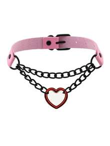 1pc Gothic Heart Choker Necklace, PU Leather Punk Rivet Collar Necklace, Creative Gift For Halloween, Christmas, Valentine's Day Party - Multicolor - View 16