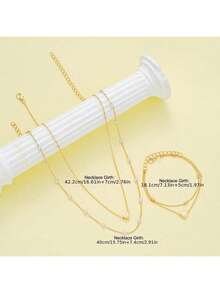 Juego de joyería de 3 piezas/1 set con collar, pulsera y accesorios a juego de perlas doradas multicapa con forma de corazón, ideal para uso diario, citas, reuniones pequeñas y todo tipo de combinaciones