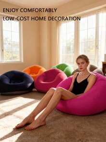 1pc Inflatable Bean Bag Chair - Portable Foldable Single Seater Slouchy Sofa, With Plush Wool, No Assembly Required, Mixed Color For Indoor/Outdoor Use, Camping And Home Relaxation, Inflatable Furniture, Indoor Relaxation, Modern Decor, Durable Plastic, Inflatable Camping Sofa, Inflatable Chair, Inflatable Bed, Air Sofa, Inflatable Armchair/Cinema Chair, Room Compressed Foam Armchair, Soft Armchair, Living Room Armchair, Living Room Sofa, Slouchy Sofa, Sofa, Bean Bag - Multicolor - View 2