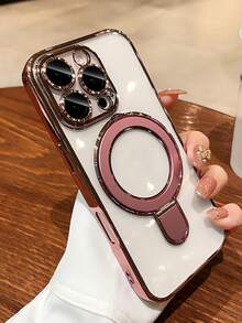 Luxury Electroplated Glitter Transparent Stand Phone Case, Fit For 17 Pro Max, 17 Pro, 17, 16 Pro Max, 16 Pro, 16, 16, 15 Pro Max, 15 Pro Max, 15 Pro, 15 Pro Max, 14 Pro, 13 Pro Max, 12 Pro Max, 11, Fashionable Camera Protection Electroplated Transparent Back Cover - Transparent Powder - View 4