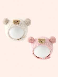 婴儿熊耳帽，毛绒冬季帽子，适合男婴和女婴