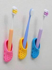 1 Fun Mini Slipper Toothbrush Storage Rack, Non Perforated Wall Mounted Bathroom Toothbrush Rack, Suitable For Kitchen And Bathroom Desktop Storage