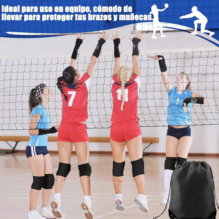 Rodilleras De Voleibol Y Mangas De Brazo 3pcs, Accesorios de voleibol, 2 Pares Rodilleras Voleibo y Mangas Voleibol y Mochila unisex con cordón, Tenis, Ciclismo, Montañ, etc (L/Adulto) - Negro - Ver 1