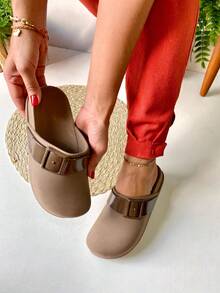 Women's Mule Babuche Cozy Clog Closed Cross Round Toe Buckle Detail MBAB - Lá xanh - Xem 7