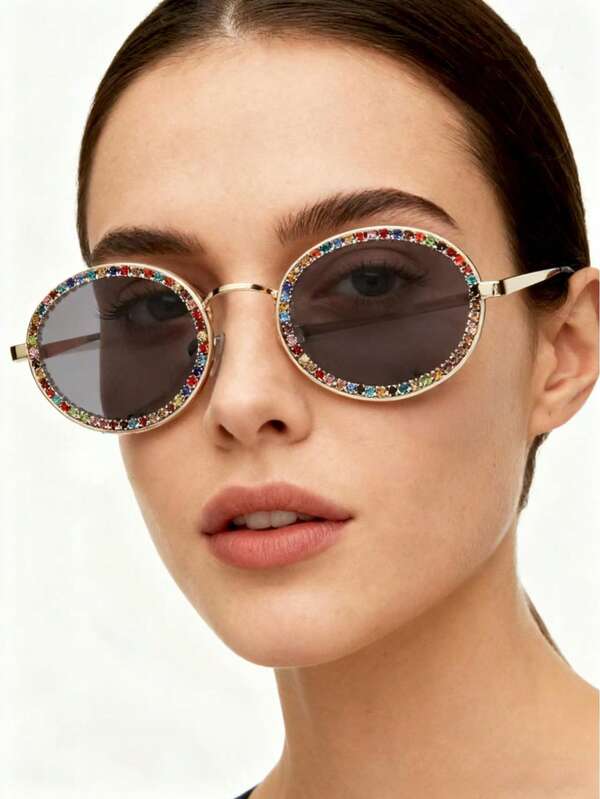 1 buc ochelari de vedere la modă pentru femei, decorați cu strasuri, potriviți pentru purtarea zilnică, nuanțe de formă ovală