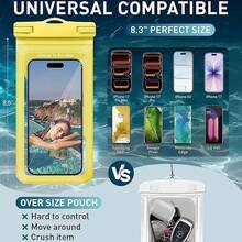 Funda Impermeable para Teléfono, con Bolsillo Interior para Tarjetas, Funda Impermeable para 17 16 15 14 Pro, Bolsa Seca Ligera IPX8 para Celular, Esenciales para Cruceros en la Playa, 1 Paquete-Negro-8.3″ - A1-Amarillo+Negro- Paquete de 2 - Ver 3