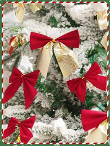 12 件圣诞树装饰，圣诞蝴蝶结，圣诞树蝴蝶结装饰，闪亮圣诞装饰，适合圣诞节冬季假期家居装饰、场景装饰、房间装饰、办公室装饰、主题派对装饰、圣诞节