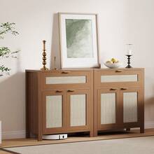 Sideboard Buffet Cabinet With Storage,Rattan Storage Cabinet With Doors Drawer,Farmhouse Buffet Table,Console Coffee Bar Cabinet,Wood Cupboard For Kitchen Hallway Entryway Living Room - marrón oscuro - Ver 6