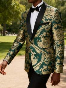 Mens Tuxedo Jacket Paisley Shawl Lapel Suit Blazer Coat Jacket For Dinner,Prom,Wedding - 綠色 - 查看 3