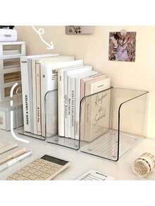 3pcs Transparent Desktop File Organizer - Multi-Purpose Bookshelf & Stationery Storage Box With Non-Slip Base, Clear Acrylic Document Holder - For Office Desk, Home Study, School Supplies Organization - Modular Paper Tray - Workspace Declutter Tool - Book Display Stand - Office Essentials - Minimalist Desk Organizer,Back To School