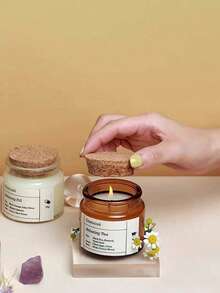 1pc Vintage Handmade Diy Aromatherapy Candle Container Cork Stopper Glass Cup Creative Brown Candle Holder Jar With Wooden Cap For Decor,Candlestick Cup Aromatherapy Cup Empty Bottle Wooden Stopper Transparent Candlestick Cup Diy Empty Cup Companion Gift Ornament.