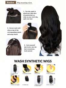 Brown Synthetic Wig Curling Clip Hair Extensions, Double Hair Curtain Full Head Heat Resistant Fiber Synthetic Curling Hair Extensions 9-Piece Set - Brown - View 8