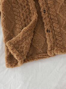 3pcs Girls Casual Fluffy Hooded Long Sleeve Jacket, Solid Color Long Sleeve Top And Pants Set, Autumn/Winter - Coffee Brown - View 5