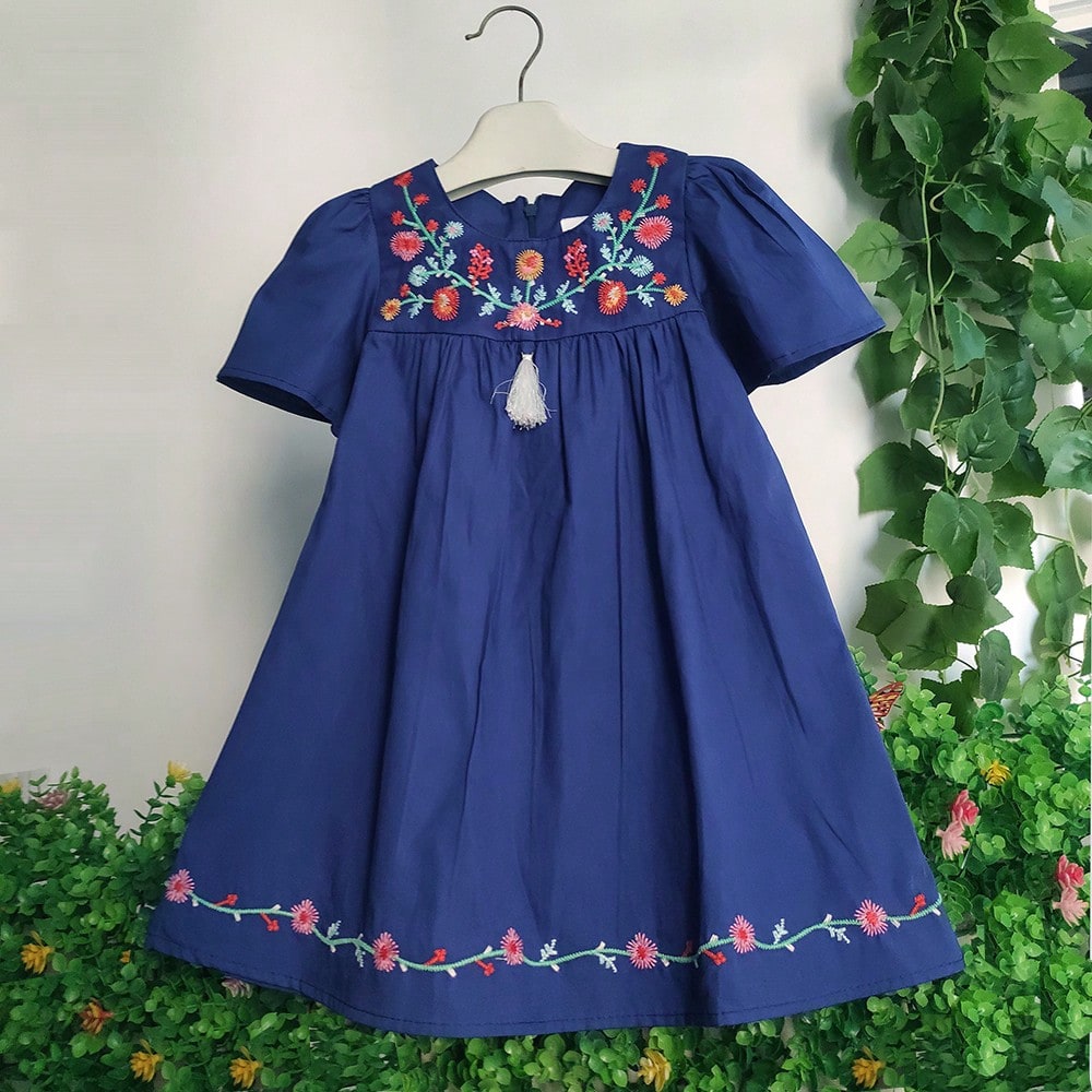 Vestido casual de princesa con bordado floral para niñas, adecuado para fiestas, ropa de verano para niñas