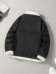 Men's Outdoor Sports PU Leather Long Sleeve Jacket, Casual Fashion Thermal Lined Coat, Autumn/Winter - Black - View 2