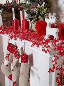 2 PIEZAS Guirnalda de bayas navideñas de 190 cm/74,8 pulgadas, decoración artificial para interiores y exteriores, puerta, chimenea, decoración flexible para invierno, Navidad, Año Nuevo, decoración para jardín, puerta principal, hogar, alféizar de ventana (bayas rojas)