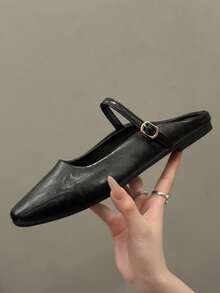 2025新款春夏女士平底拖鞋，软底无后跟凉鞋 - 黑色 - 查看 4