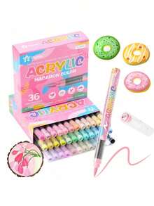 8 loại mới, 12 màu, cộng với tông màu da cổ điển/màu macaron, 72 bút đánh dấu màu acrylic, 36 tông màu da + 36 màu macaron, vẽ tranh, tô màu, dụng cụ nghệ thuật chuyên nghiệp, quà tặng ngày lễ Halloween, Giáng sinh, Phục sinh - Bút đánh dấu acrylic lỏng trực tiếp - Xem 2