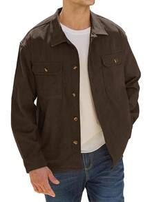 Men's Corduroy Shacket With 4 Pockets (Chest & Side Slant) Button Down Work Jackets Casual Long Sleeve Shirt Jackethalloween - 咖啡-1 - 查看 4
