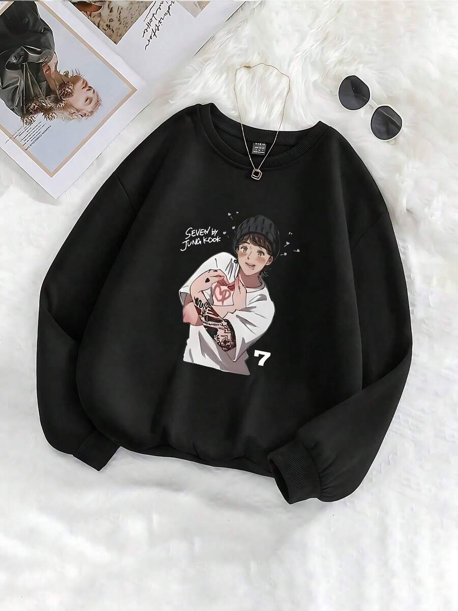 Casual Women S T Shirt KPOP SEVEN 7 JUNG KOOK Female Short Sleeve Summer Harajuku Fashion Couple Kaw Pullover - màu đen - Xem 1