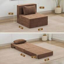 Convertible Folding Sofa Bed Sofa Living Room Sofa Small Corduroy Sofa Bed Leisure Chair Foldable Memory Foam Floor Bed Suitable For Bedroom RV Dormitory Office With Pillow Corduroy Gray Single - Vải lanh nâu - Xem 2