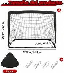 QMCZLA 2pcsía de Fútbol para Niños - Redes Portátiles con Montaje Rápido, Acero, Varilla de Fibra de Vidrio, Tela Oxford y poliéster para Jardín, jardín, Interior y Exterior - Negro - Ver 2