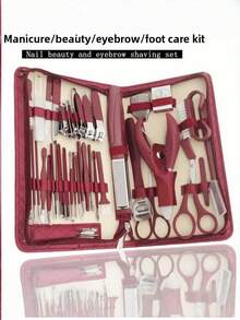 22/28/42pcs Premium Stainless Steel Manicure Set, Nail Clipper, Nail File, Cuticle Nipper, Eyebrow Scissors, Personal Care Tools, Gift Box, Suitable For Men And Women