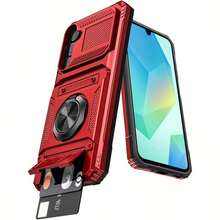 重型防震硬质手机壳，带金属支架和卡槽，适用于 Apple 17、16、15、14、13 Pro Max、Galaxy S25、S24、S23 Ultra Plus FE、A14、A15、A16、A17、A25、A35、A55、A26、A36、A56 和系列 - 紅色 - 查看 3