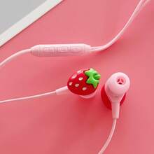 1 buah Earphone Kabel Tipe-C Warna Pink Baru, Aksesori DIY Lucu, Bentuk Balon Stroberi/Hati Merah, Dilengkapi Kontrol Volume, Mikrofon, Earphone Musik Telepon Panggilan Definisi Tinggi - Satu-Ukuran - View 5