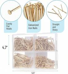 Kit de surtido de uñas, 600 piezas, 4 tamaños, oro, uñas pequeñas, uñas para colgar imágenes, uñas de acabado, uñas de pared para colgar, clavos de alfiler, clavos de hardware, clavos - Oro rosa - Ver 3