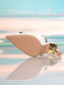 Escarpins à talons hauts femme à bout pointu mode blanc avec boucle métallique et décoration pyramidale, talons aiguilles sexy et attrayants pour soirée, convient pour mariage, vacances de printemps, Pâques - Blanc - Voir 7