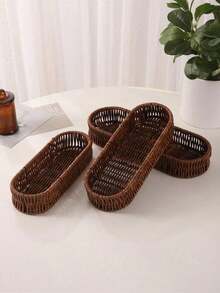 1 Stück Besteckaufbewahrungskorb/-box aus Rattan, handgeflochten, Messer und Gabeln in Asphaltblau