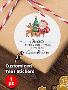 1/30/90/160pcs Personalized Christmas Stickers Gift Labels, Customized Christmas Holiday Stickers, Customized Text Round Name Gift Labels - Featuring Santa Claus, Reindeer Patterns, Personalized Self-Adhesive Labels, Suitable For Gift Bags, Desserts And Baked Food Packaging Boxes, Floral Design, With "Bake With Love" Text, Gift Bag Stickers, Thank You Stickers - White - View 37