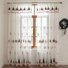 Cortinas transparentes com padrão bordado de Natal, 2 peças - Decoração sazonal de feriados e inverno para sala de estar, quarto, escritório - Design de cortina tudo-em-um - Fácil de cuidar, bolso para haste