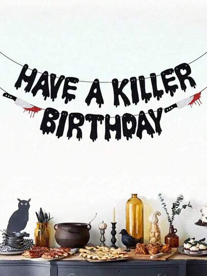 1 Set "Happy Birthday" Horror Party Banner, Scary Halloween Decorations, Mysterious Party Scream Birthday Decor, Horror Themed Birthday Decorations, Horror Movie Decor, Crime Scene Decor