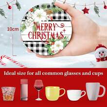 4 piezas/8 piezas Posavasos con tema navideño, posavasos absorbentes con estampado navideño para café, cocina, mesa, habitación, decoración de bar, regalo navideño - Multicolor - Ver 4