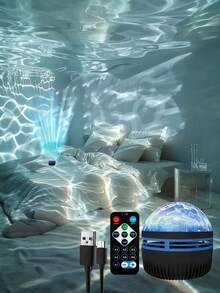 RGB遥控北极光/水波投影灯 - USB供电，多色灯光，适用于卧室、天花板装饰、家庭影院、露营、婚礼、节日派对、圣诞礼物，遥控灯