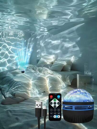 RGB遥控北极光/水波投影灯 - USB供电，多色灯光，适用于卧室、天花板装饰、家庭影院、露营、婚礼、节日派对、圣诞礼物，遥控灯